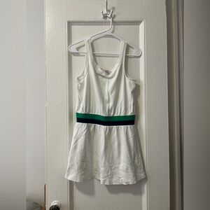 Women’s White Tank Dress with Green & Navy Waistband